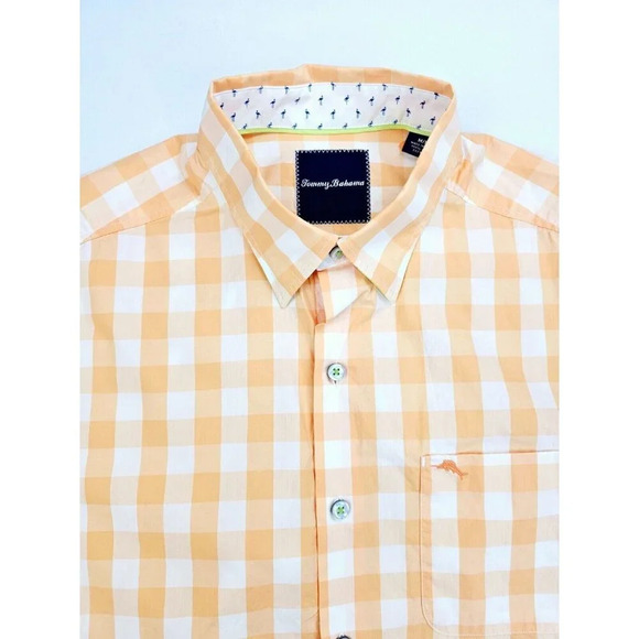 Tommy Bahama Size Medium White Tangerine Check Embroidered Pocket Logo L/S Shirt - Picture 1 of 12